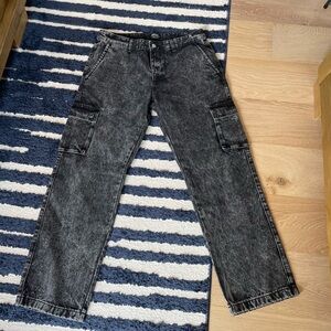 WESC washed black baggy cargo jeans